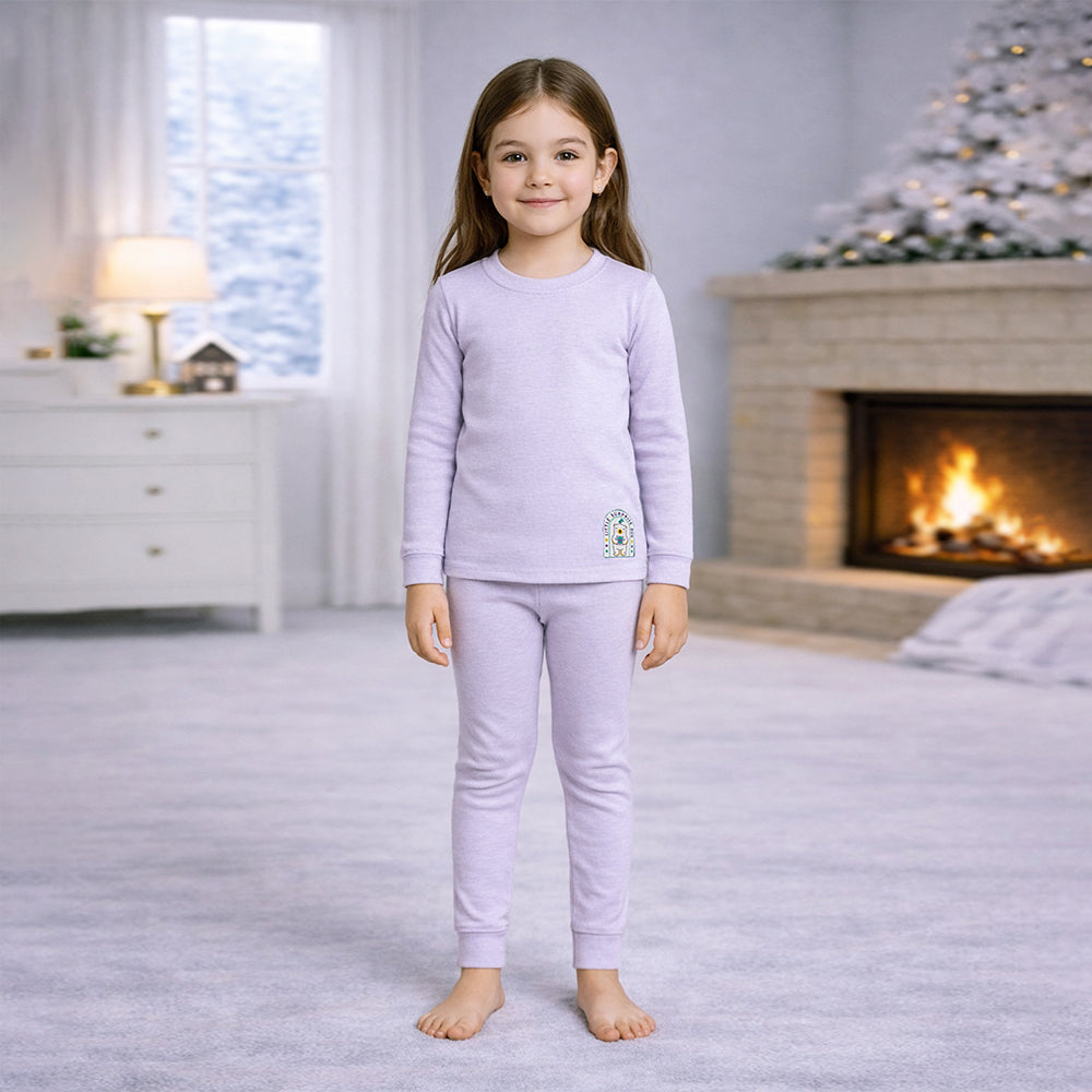 Stripes Purple Round Neck Upper & Lower Body Thermal Winter Warmers