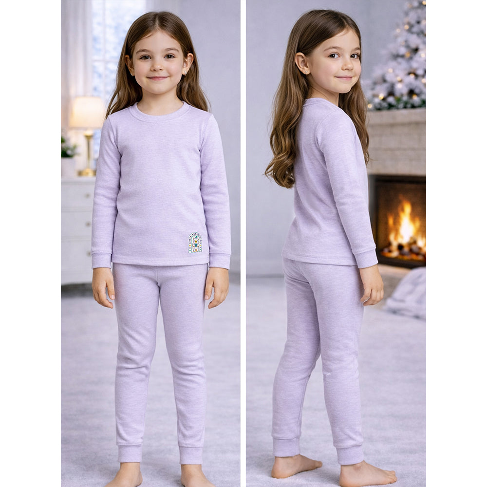 Stripes Purple Round Neck Upper & Lower Body Thermal Winter Warmers