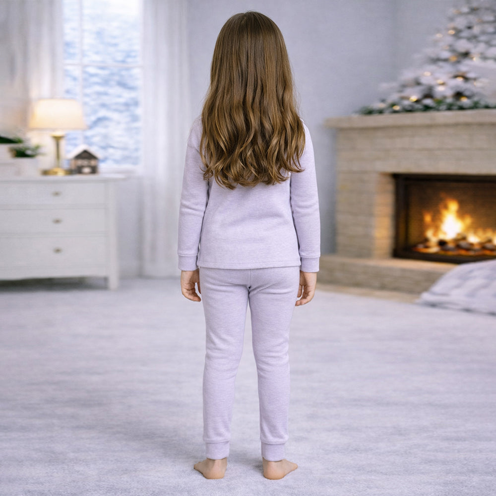 Stripes Purple Round Neck Upper & Lower Body Thermal Winter Warmers