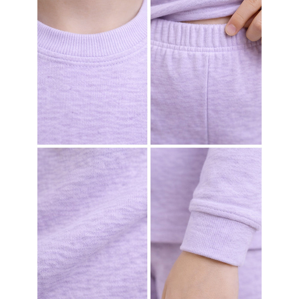 Stripes Purple Round Neck Upper & Lower Body Thermal Winter Warmers