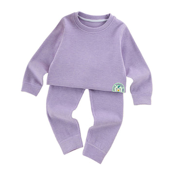 Stripes Purple Round Neck Upper & Lower Body Thermal Winter Warmers