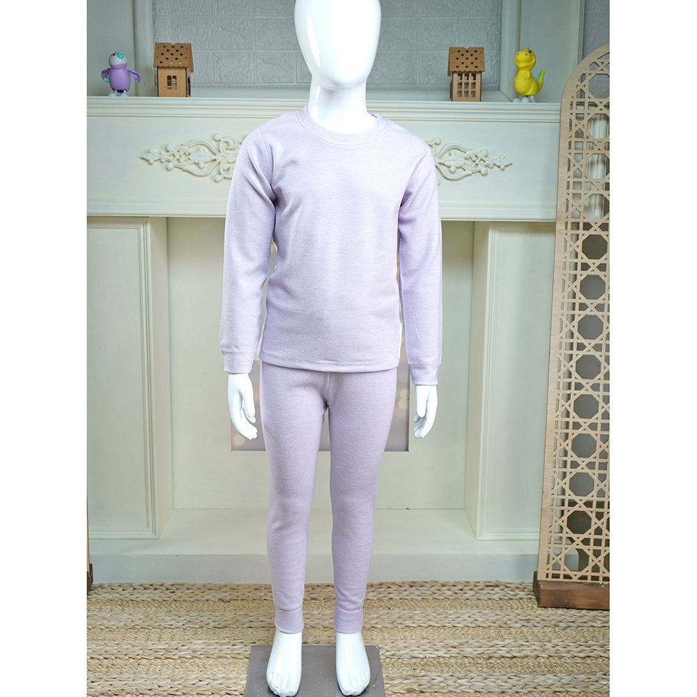 Stripes Purple Round Neck Upper & Lower Body Thermal Winter Warmers