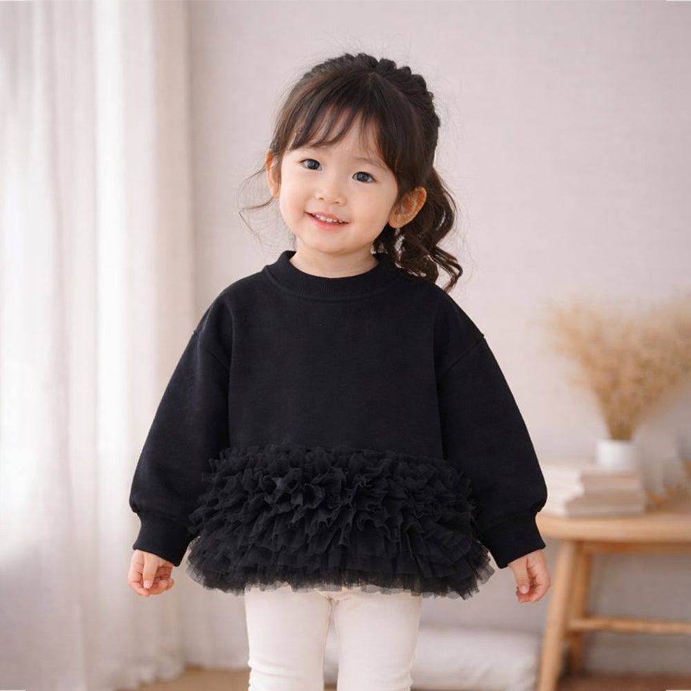 Black Fur Trim Party Top for Girls