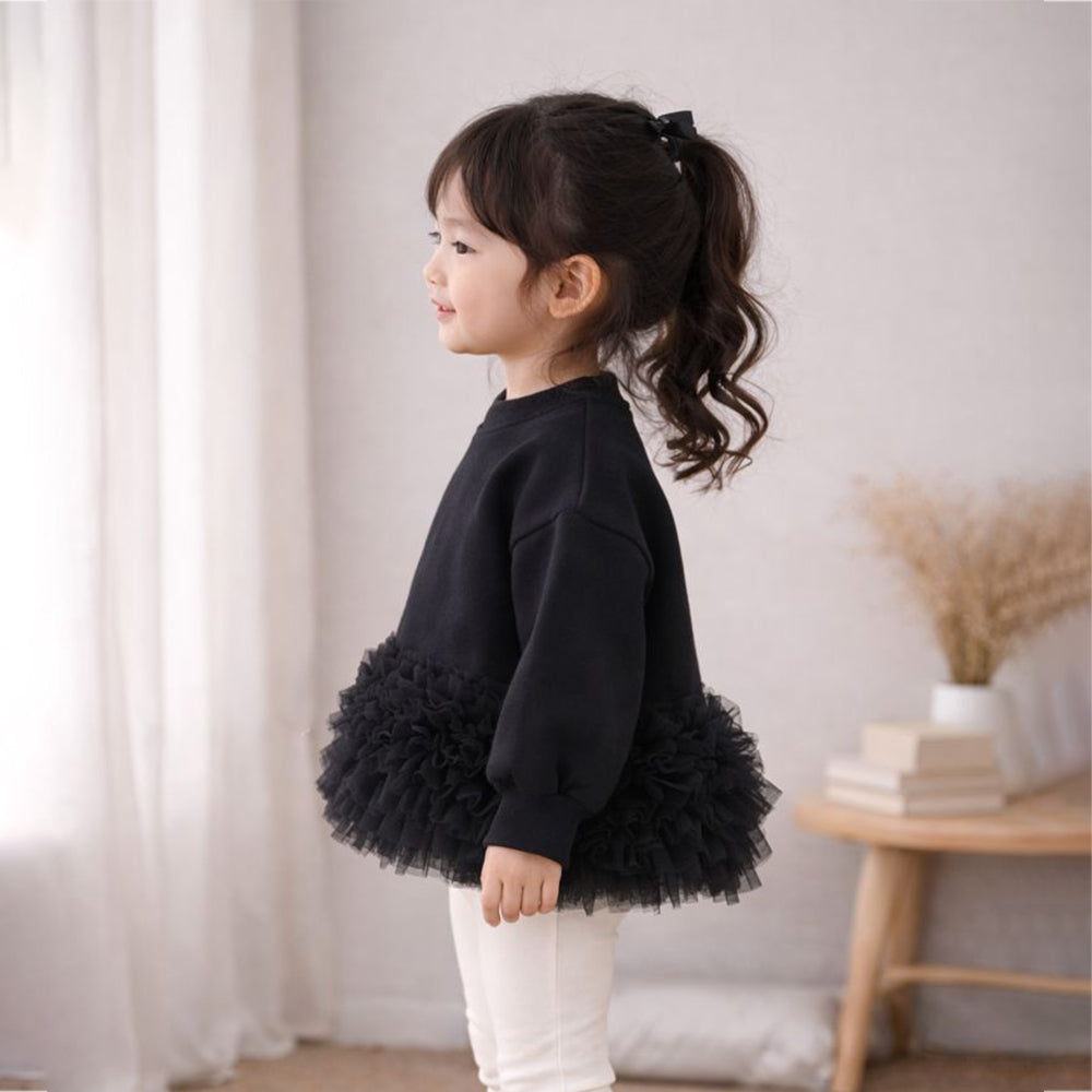 Black Fur Trim Party Top for Girls