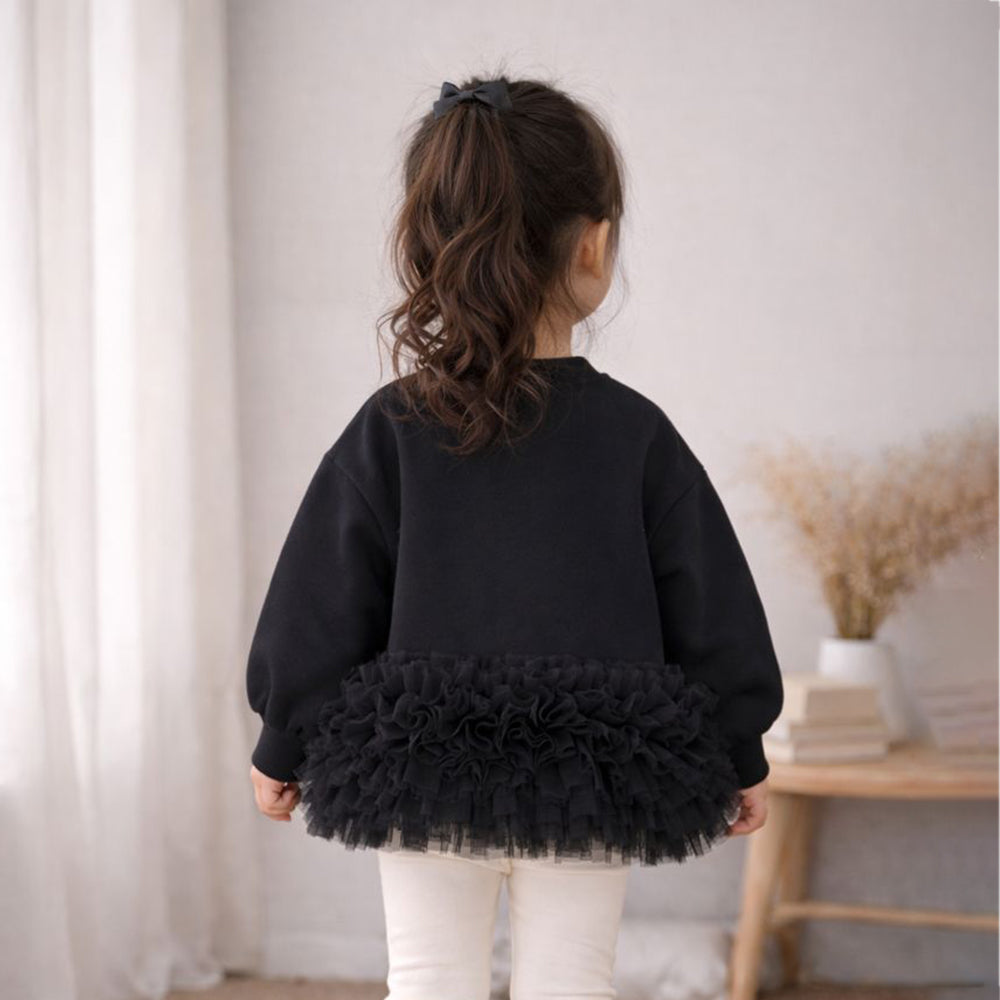 Black Fur Trim Party Top for Girls