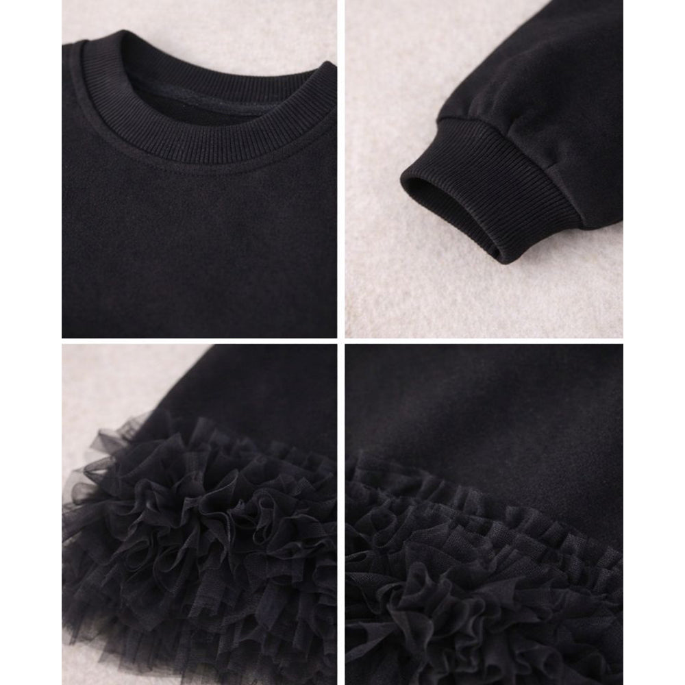 Black Fur Trim Party Top for Girls
