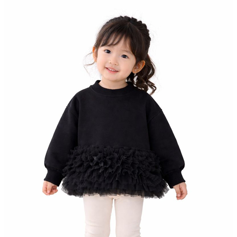 Black Fur Trim Party Top for Girls