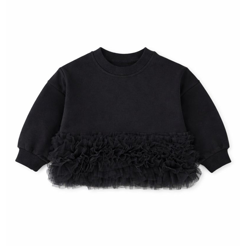 Black Fur Trim Party Top for Girls