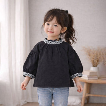 Blace Emroidered Neck Party Top for Girls