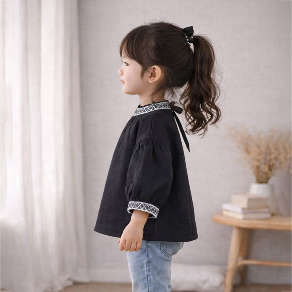 Blace Emroidered Neck Party Top for Girls