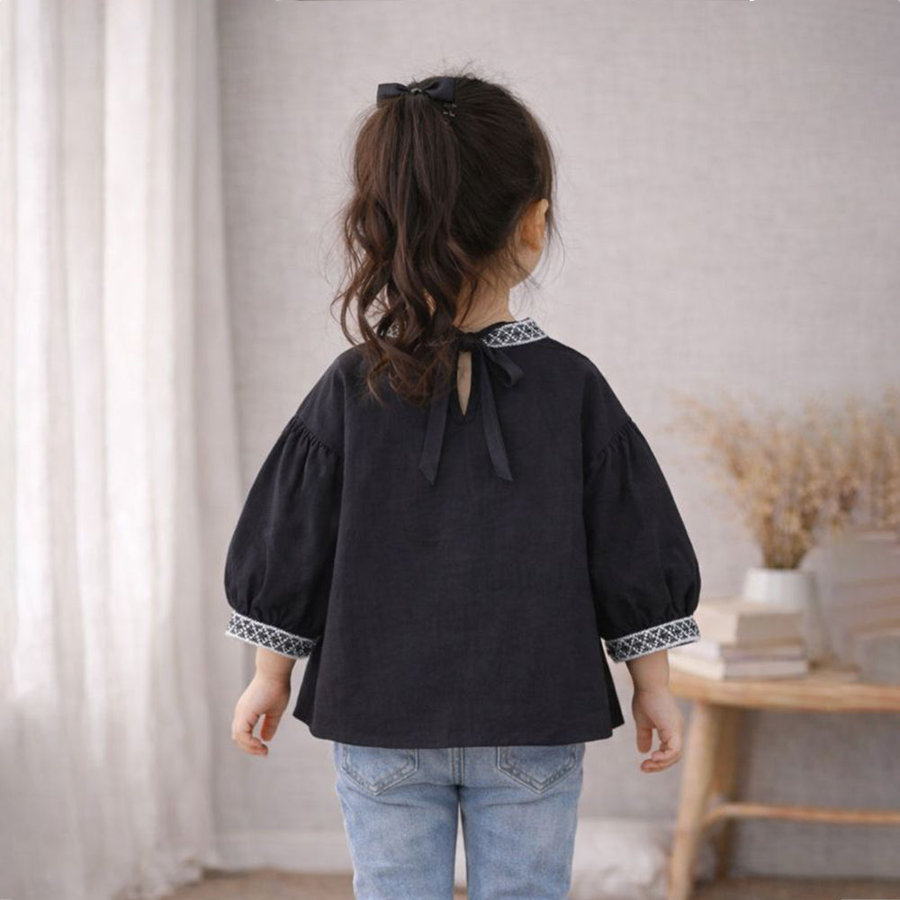 Blace Emroidered Neck Party Top for Girls