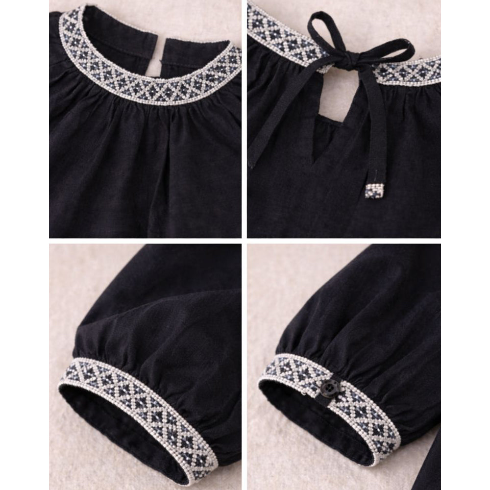 Blace Emroidered Neck Party Top for Girls