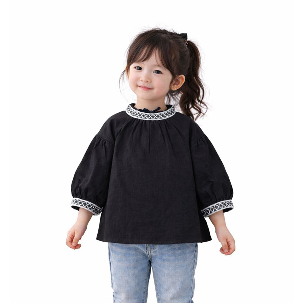 Blace Emroidered Neck Party Top for Girls