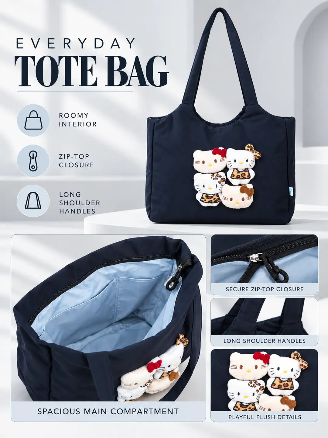 Black 3D Kitties stylish & casual Tote Bag for Teens & Adults