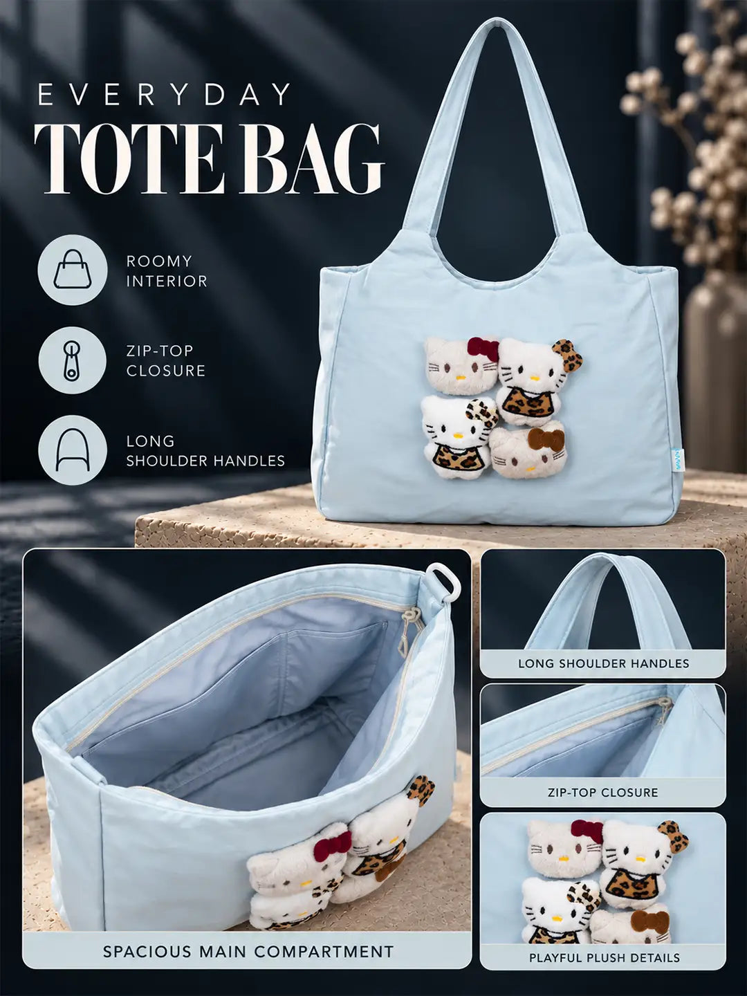 Blue 3D Kitties stylish & casual Tote Bag for Teens & Adults