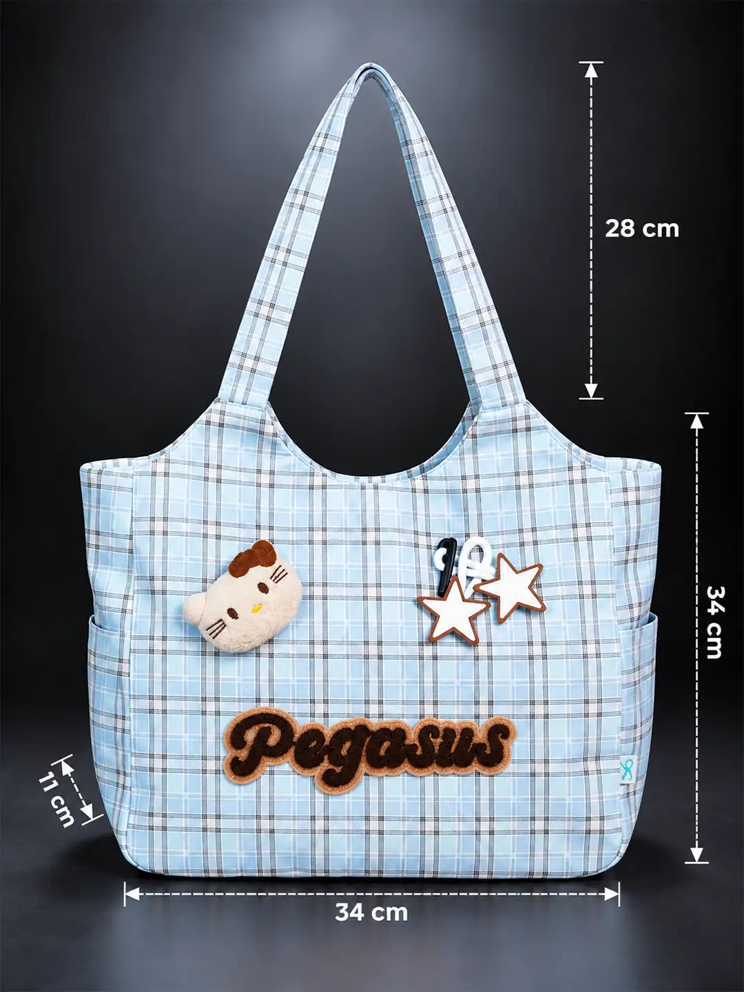 Blue Checks Pegasus stylish & casual Tote Bag for Teens & Adults