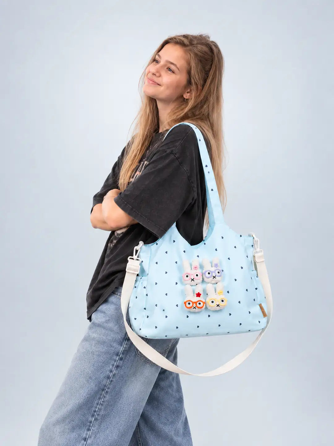 Blue Heart 3D Glasses Bunny stylish & casual Tote Bag for Teens & Adults