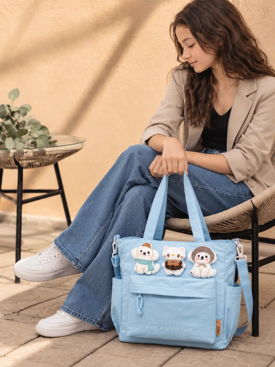 Blue 3D Puppy & Cat stylish & casual Tote Bag for Teens & Adults