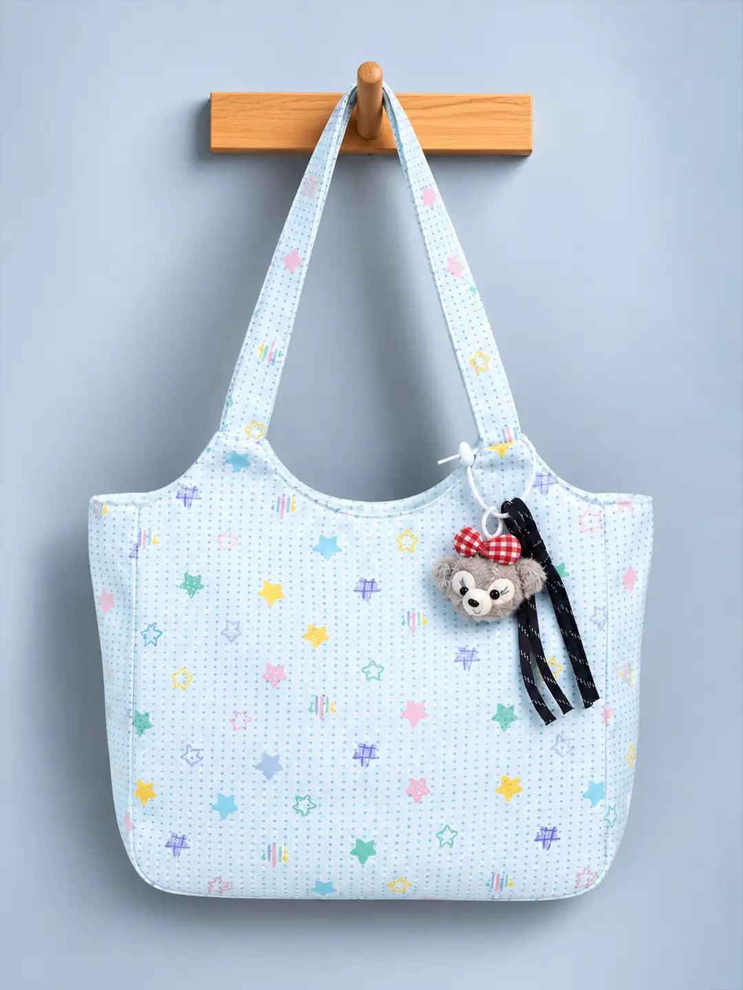 Blue Stars Print stylish & casual Tote Bag with Monkey Keychain for Teens & Adults
