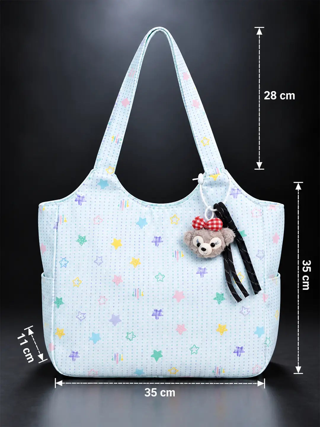 Blue Stars Print stylish & casual Tote Bag with Monkey Keychain for Teens & Adults