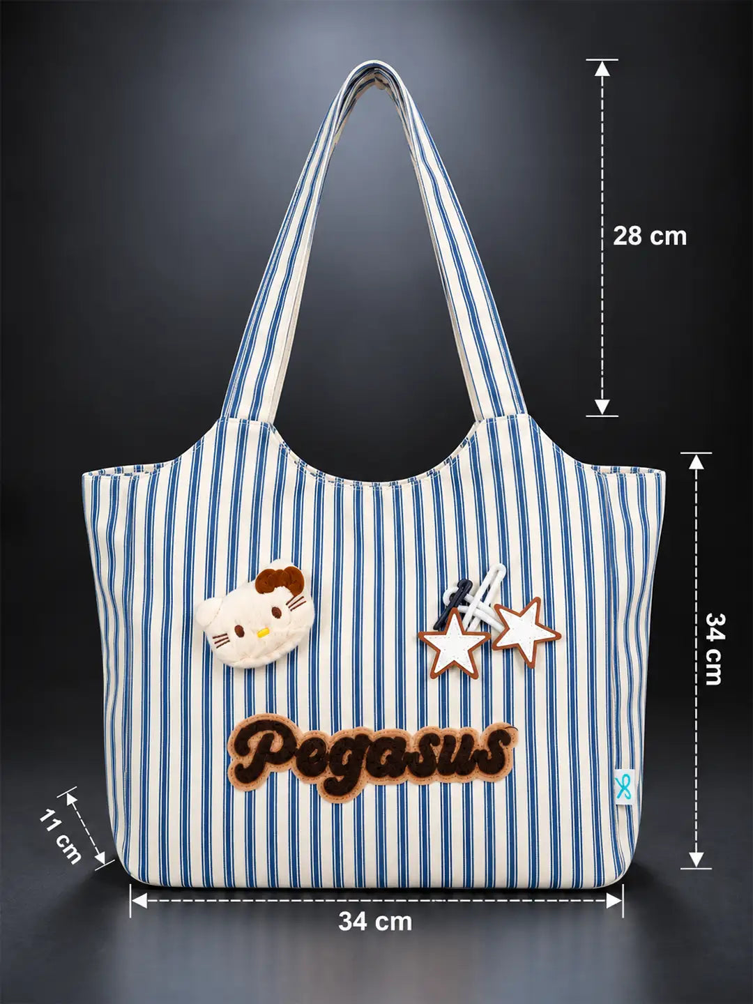 Blue & White Striped Pegasus stylish & casual Tote Bag for Teens & Adults