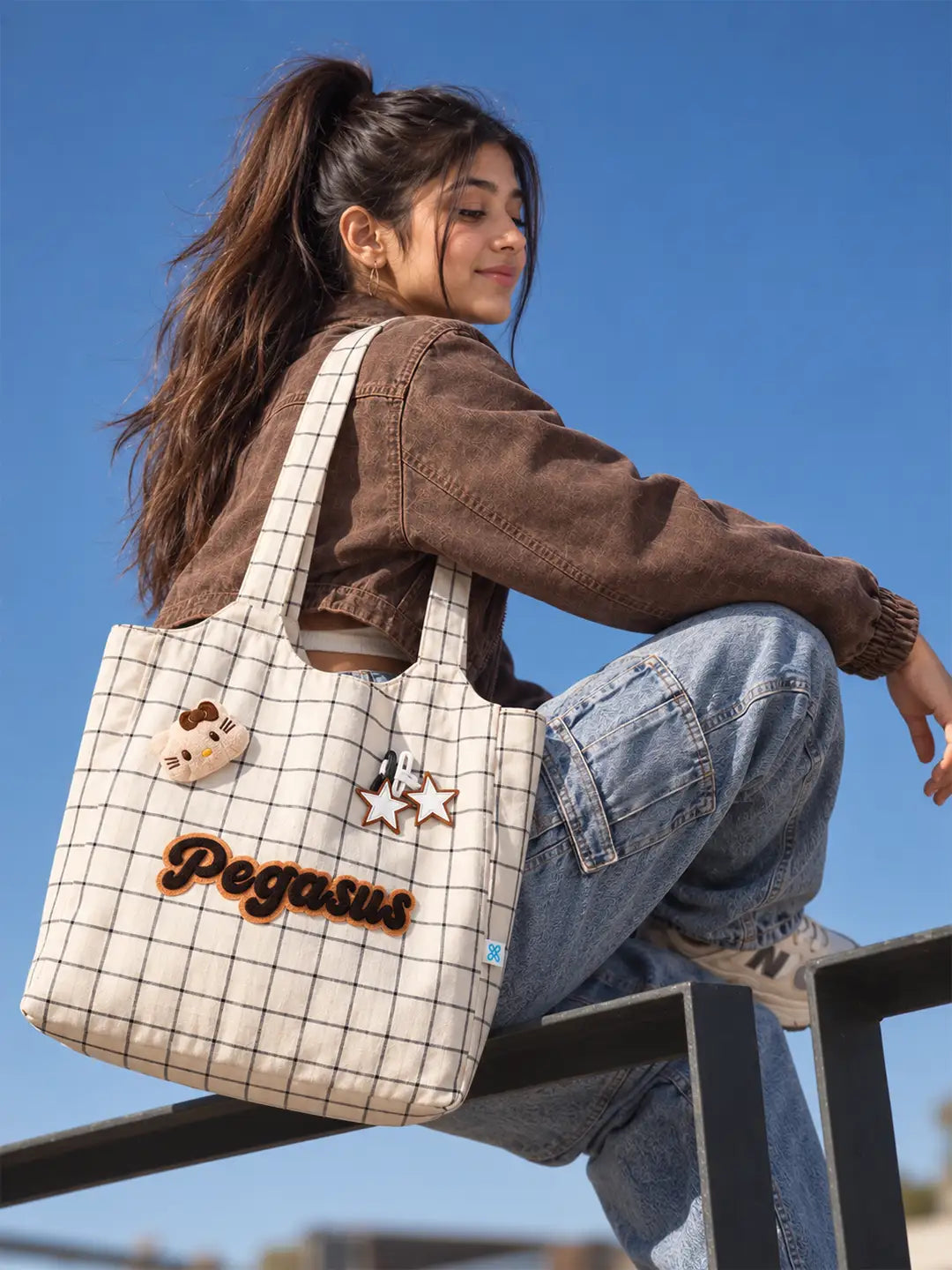 Cream Checks Pegasus stylish & casual Tote Bag for Teens & Adults