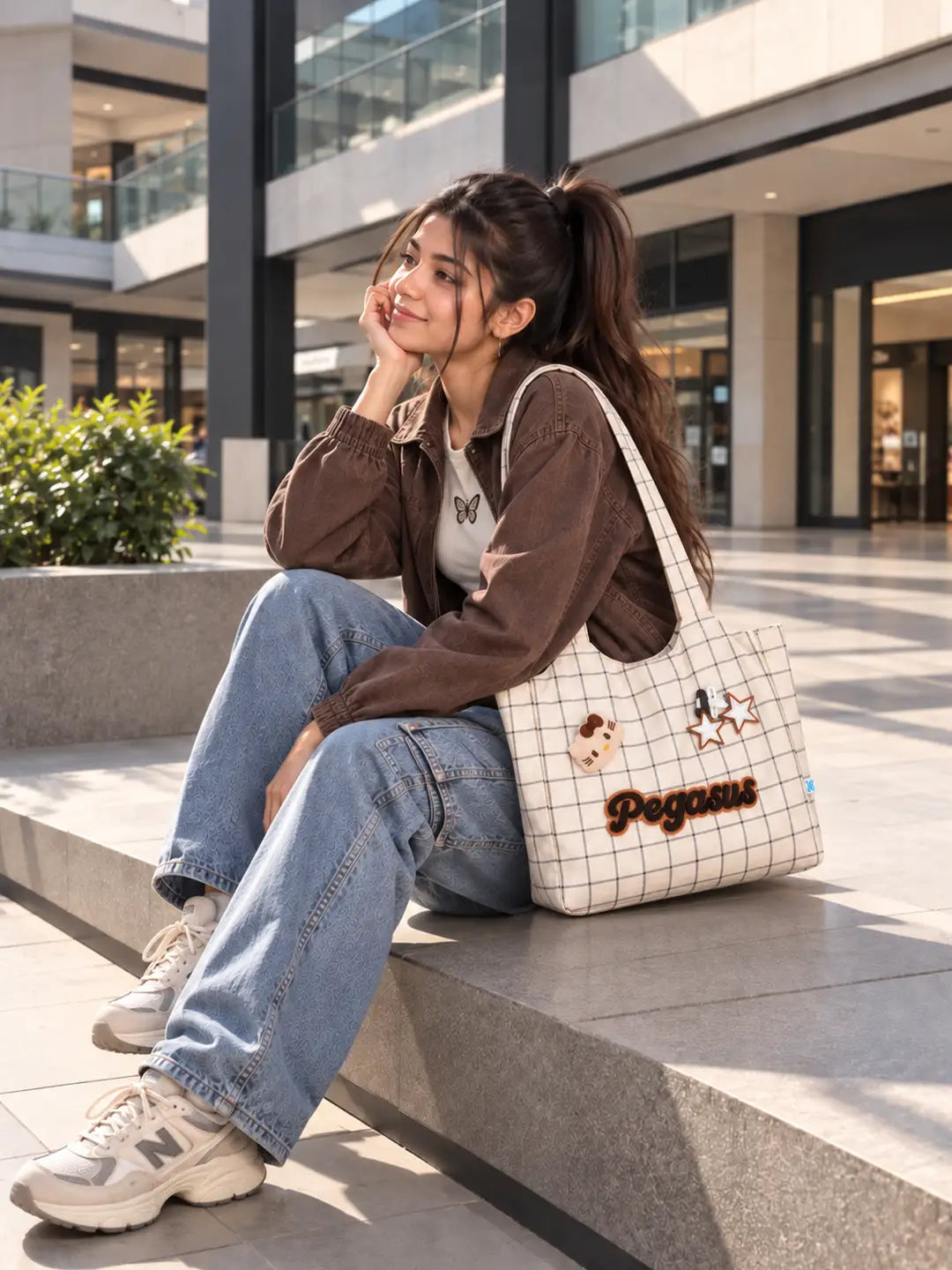 Cream Checks Pegasus stylish & casual Tote Bag for Teens & Adults