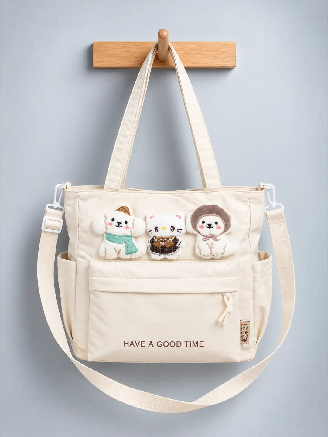 Cream 3D Puppy & Cat stylish & casual Tote Bag for Teens & Adults