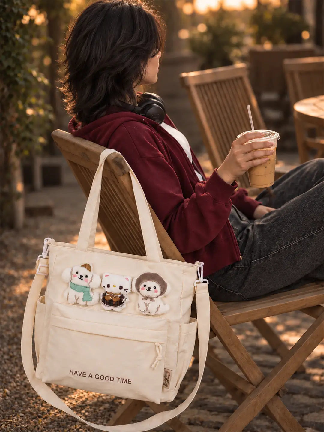 Cream 3D Puppy & Cat stylish & casual Tote Bag for Teens & Adults