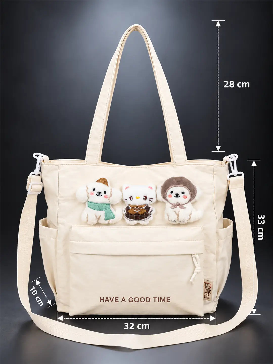 Cream 3D Puppy & Cat stylish & casual Tote Bag for Teens & Adults