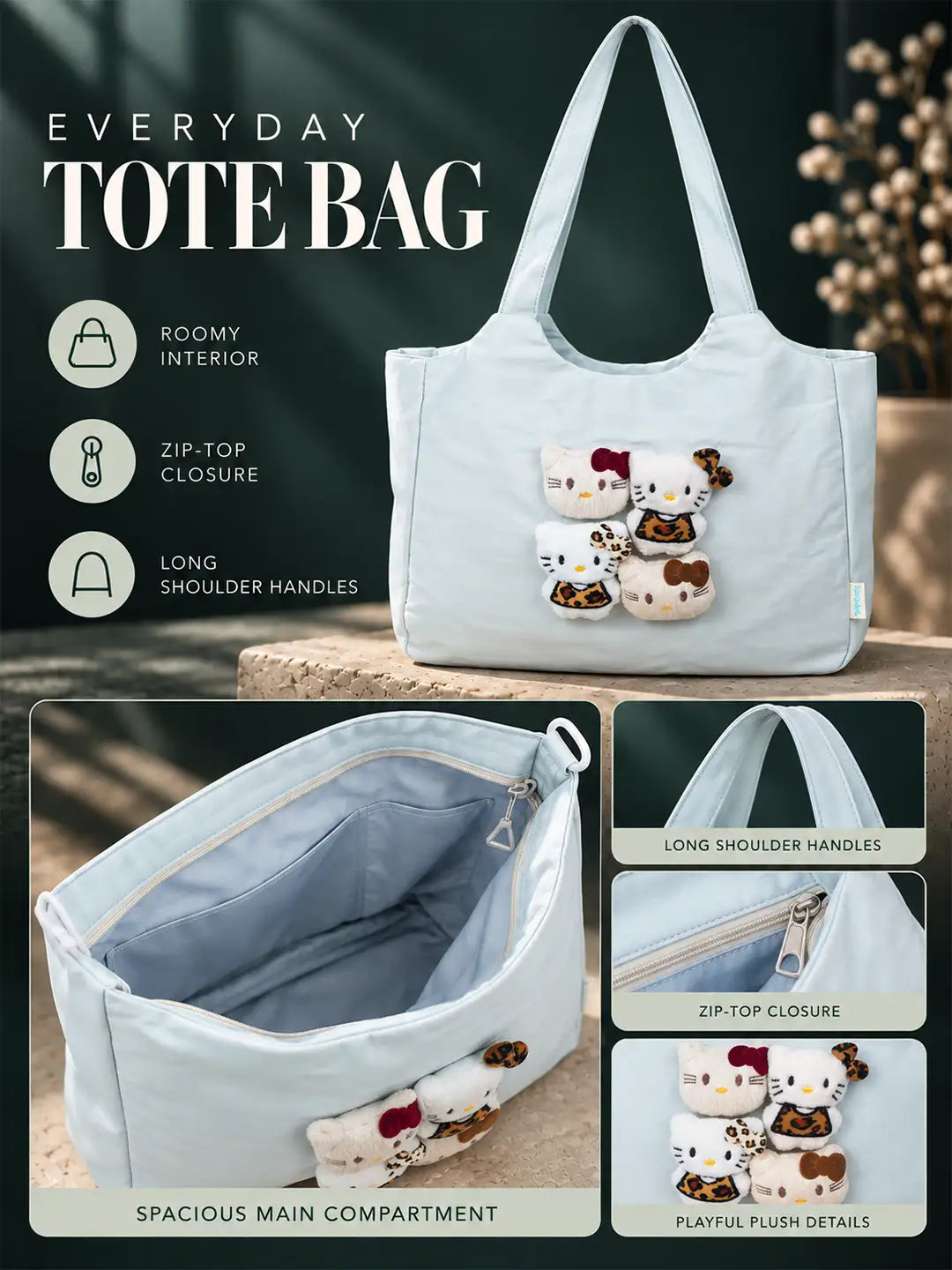 Grey 3D Kitties stylish & casual Tote Bag for Teens & Adults