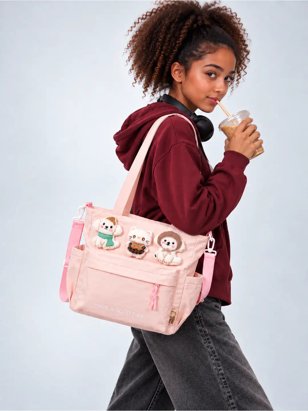 Peach 3D Puppy & Cat stylish & casual Tote Bag for Teens & Adults