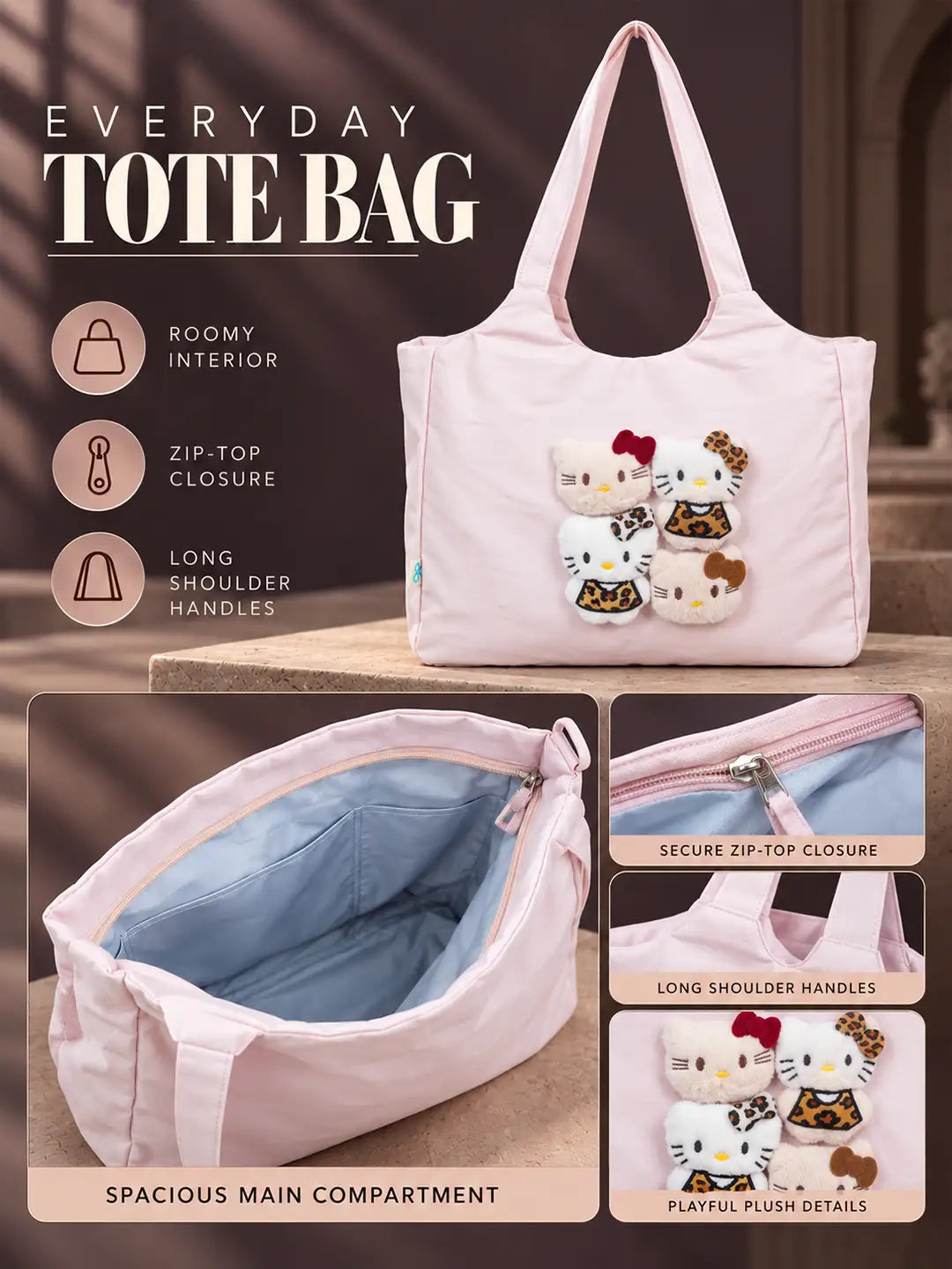 Pink 3D Kitties stylish & casual Tote Bag for Teens & Adults