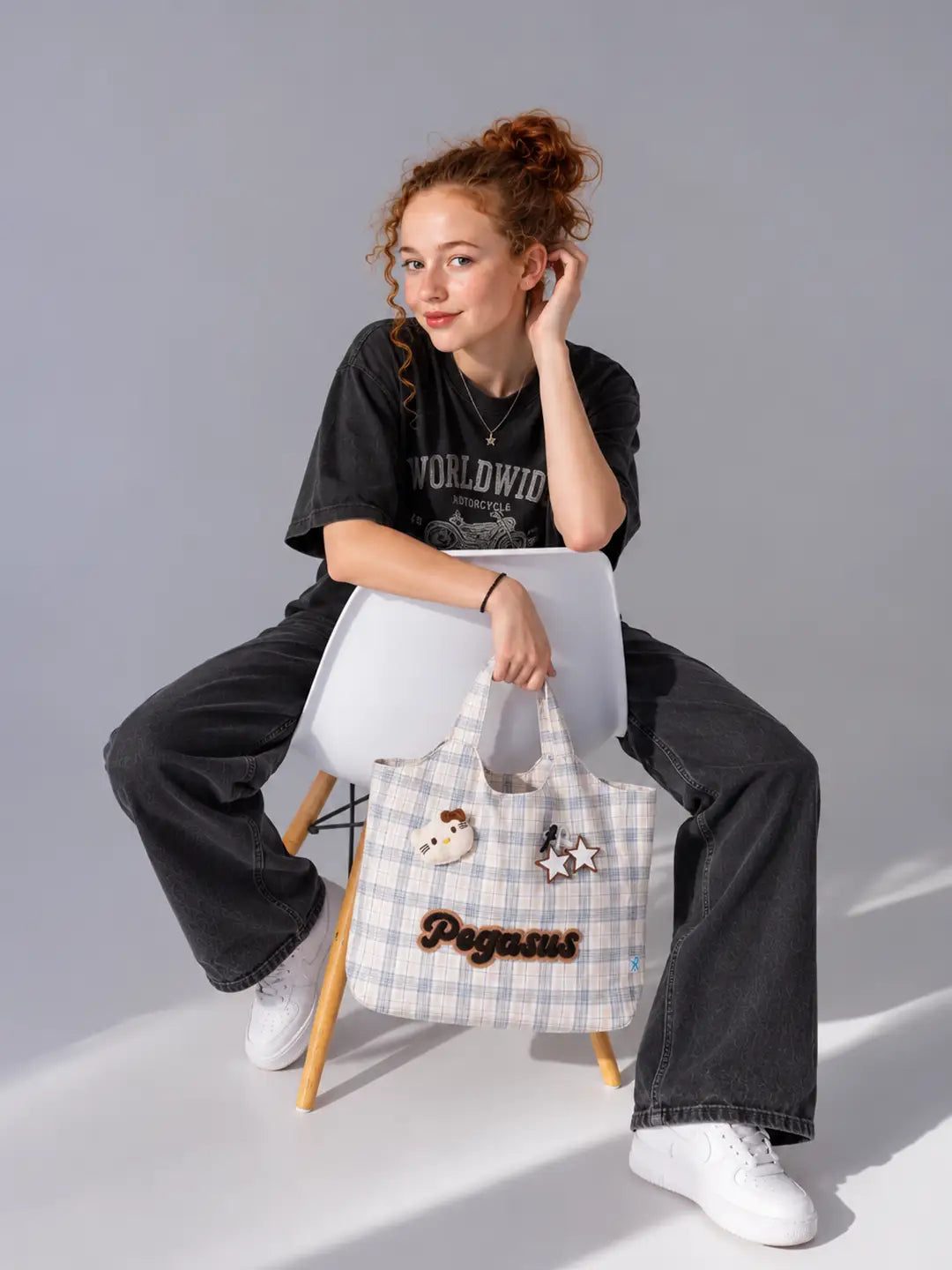 Pink Checks Pegasus stylish & casual Tote Bag for Teens & Adults