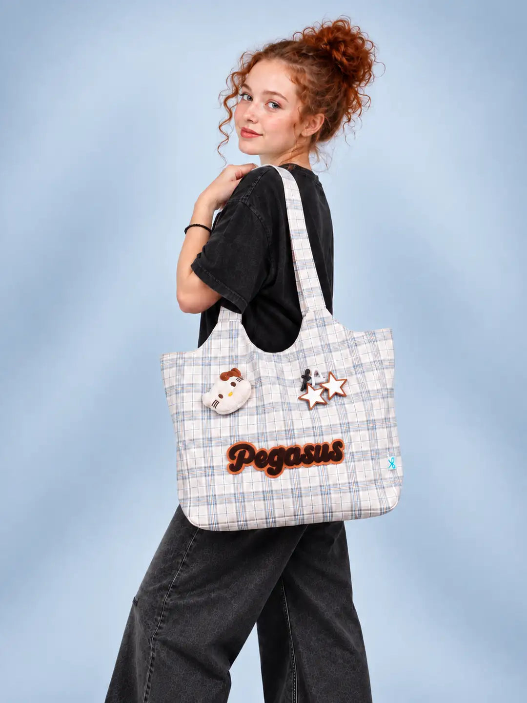 Pink Checks Pegasus stylish & casual Tote Bag for Teens & Adults