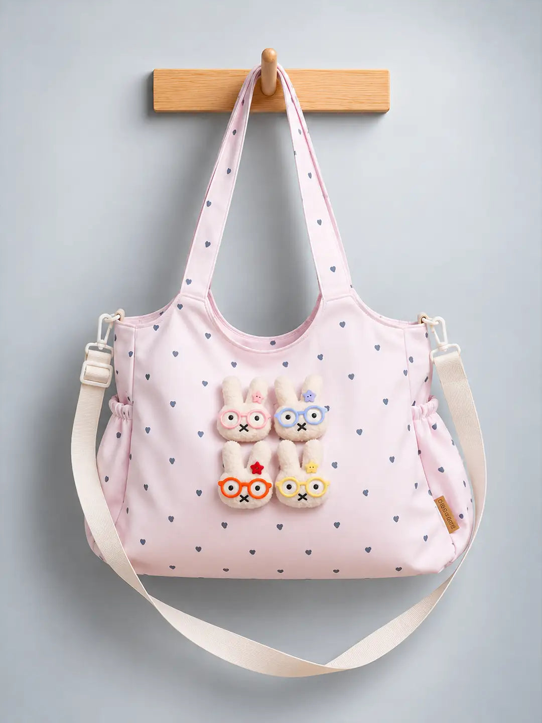 Pink Heart 3D Glasses Bunny stylish & casual Tote Bag for Teens & Adults