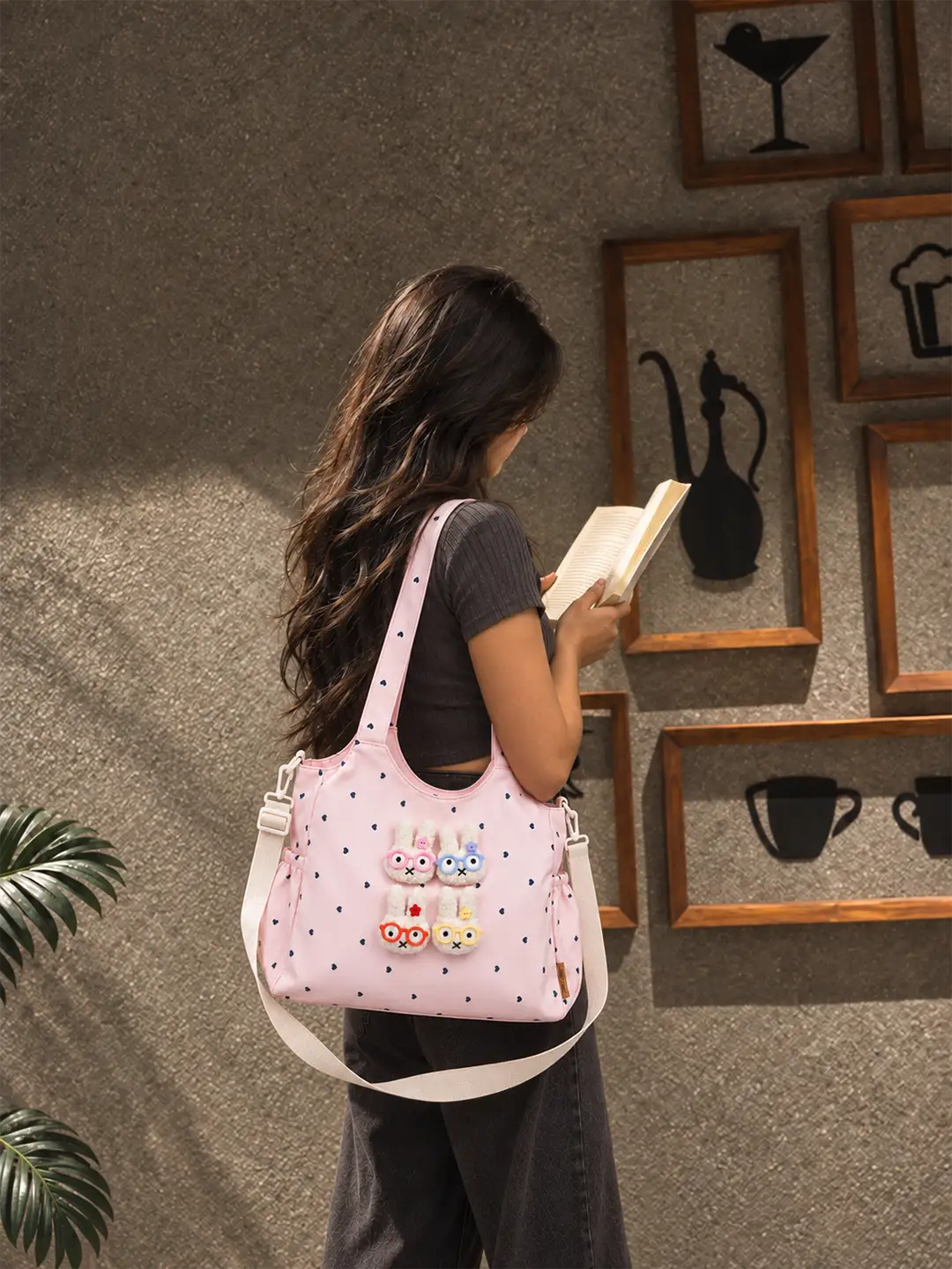 Pink Heart 3D Glasses Bunny stylish & casual Tote Bag for Teens & Adults