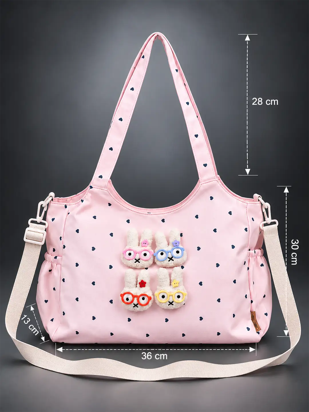 Pink Heart 3D Glasses Bunny stylish & casual Tote Bag for Teens & Adults