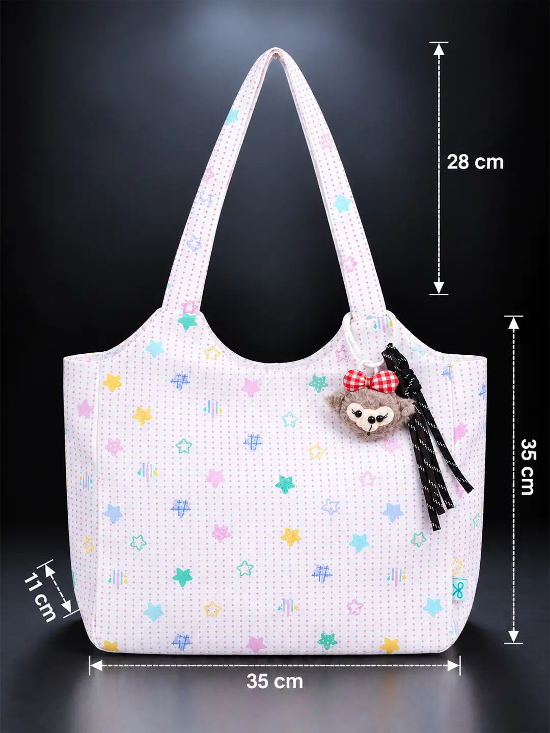 Pink Stars Print stylish & casual Tote Bag with Monkey Keychain for Teens & Adults