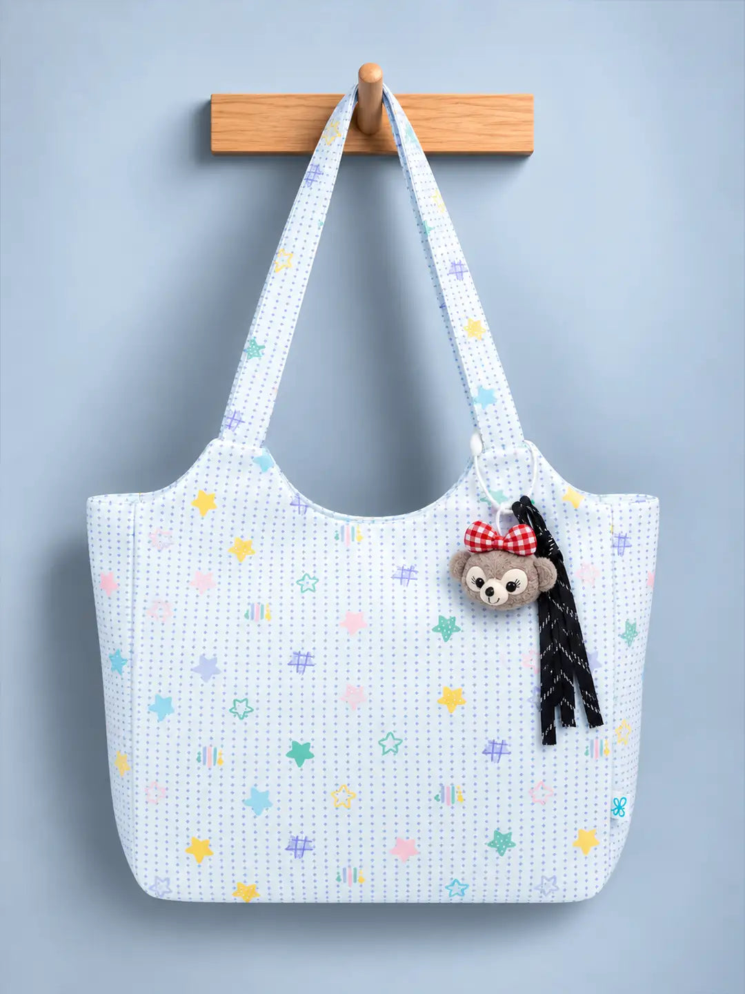 Pastel Purple Stars Print stylish & casual Tote Bag with Monkey Keychain for Teens & Adults