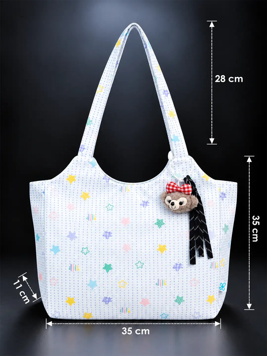 Pastel Purple Stars Print stylish & casual Tote Bag with Monkey Keychain for Teens & Adults