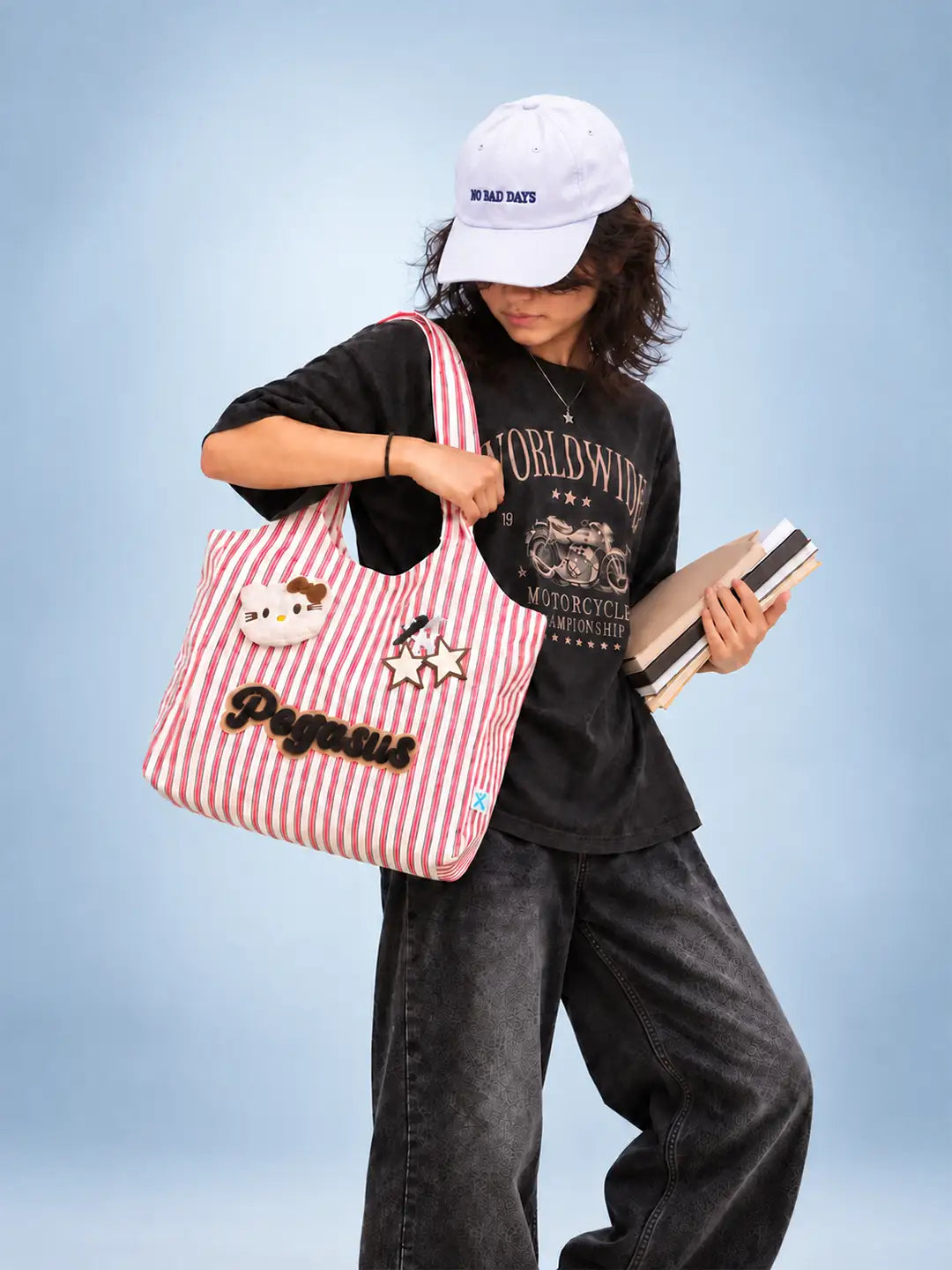 Red & White Striped Pegasus stylish & casual Tote Bag for Teens & Adults