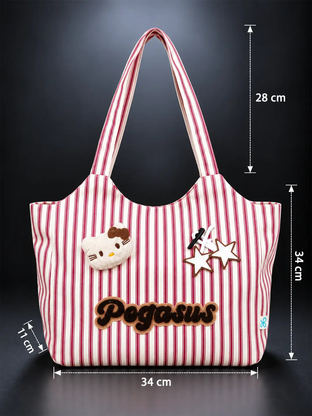 Red & White Striped Pegasus stylish & casual Tote Bag for Teens & Adults
