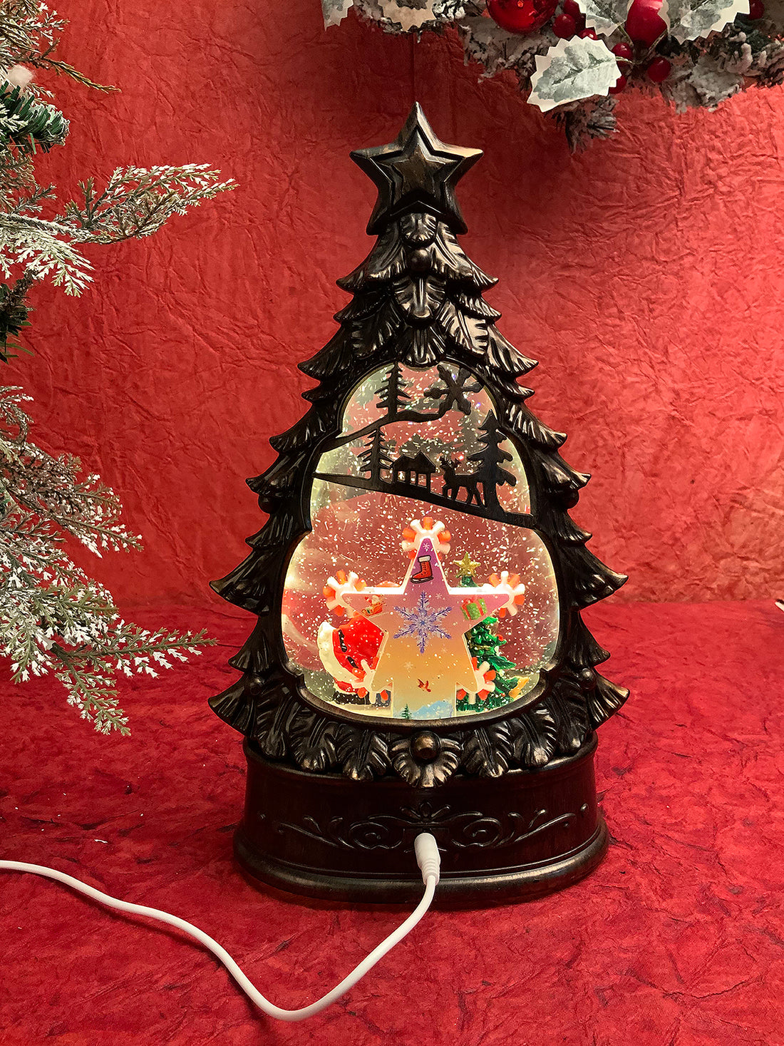 Santa's Christmas Tree Musical Glitter Water Light, Christmas  Snow Globe