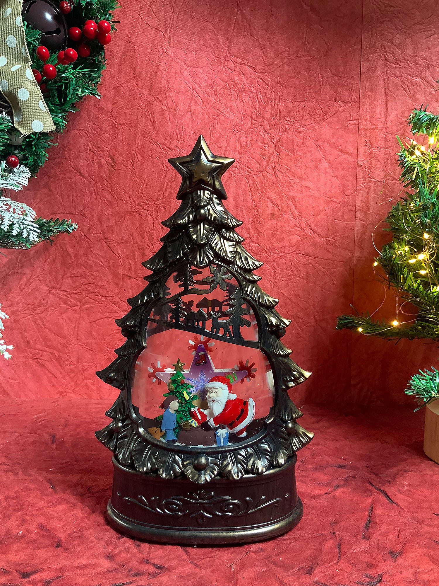 Santa's Christmas Tree Musical Glitter Water Light, Christmas  Snow Globe