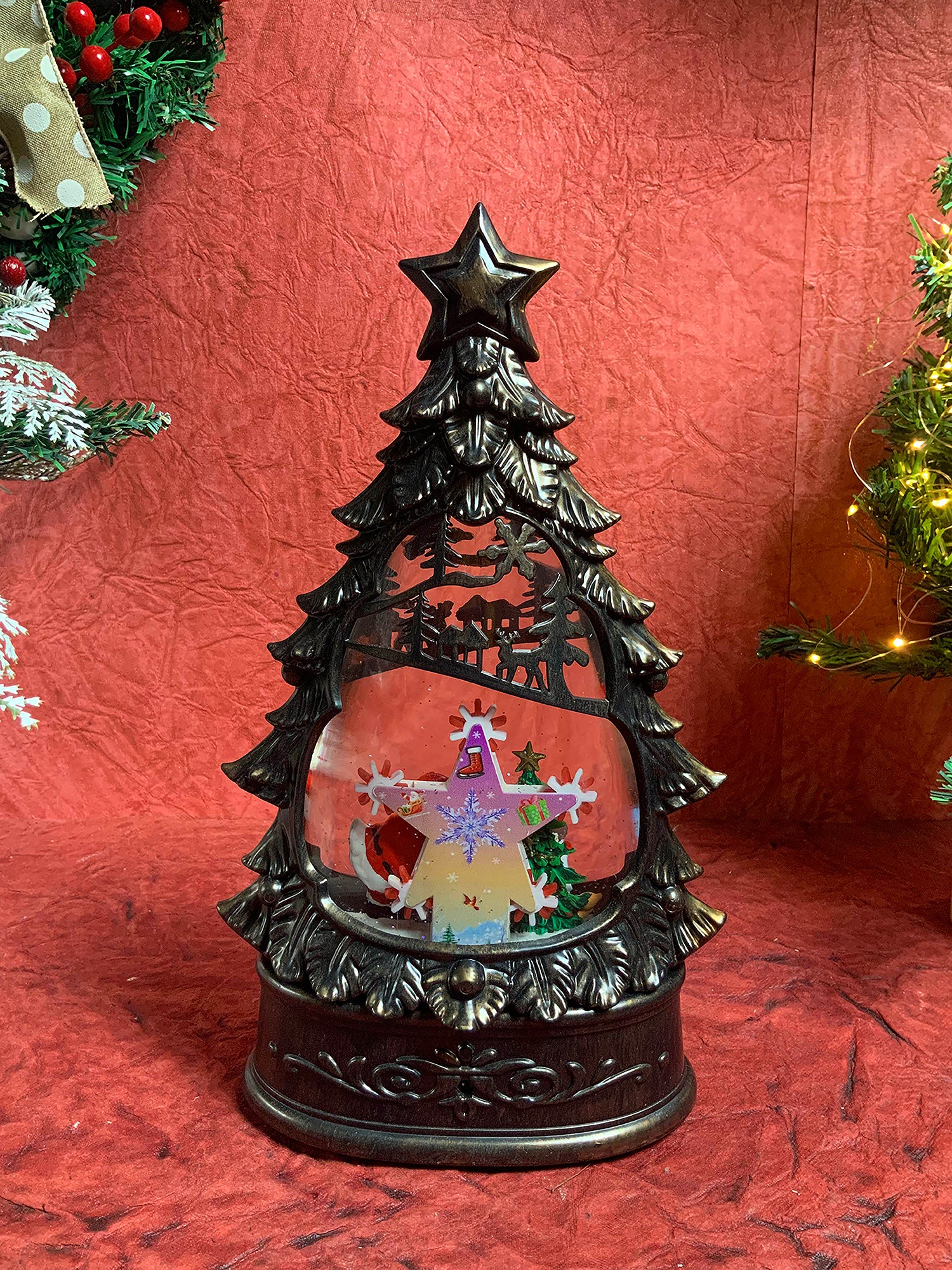 Santa's Christmas Tree Musical Glitter Water Light, Christmas  Snow Globe