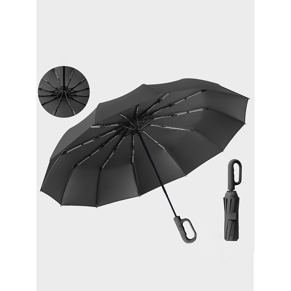 Premium Black convenient U handle Grip 3 fold Auto Closure umbrella for Adults
