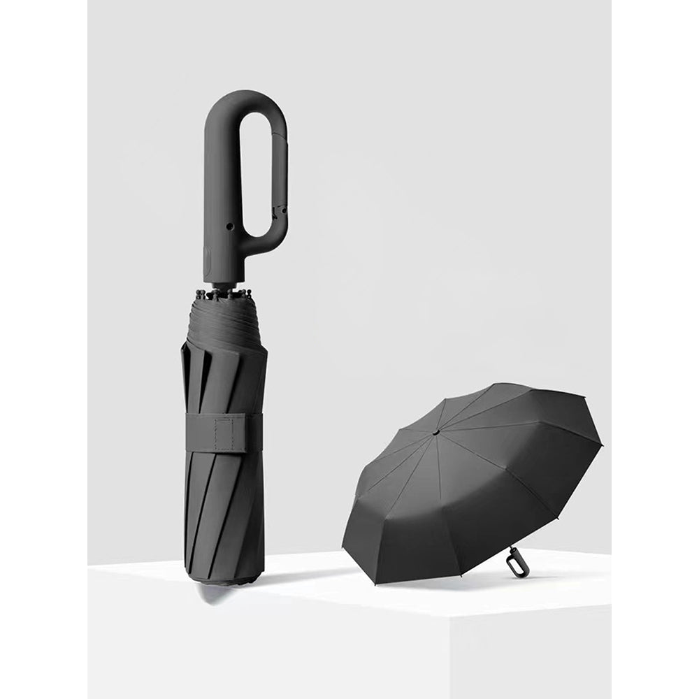 Premium Black convenient U handle Grip 3 fold Auto Closure umbrella for Adults
