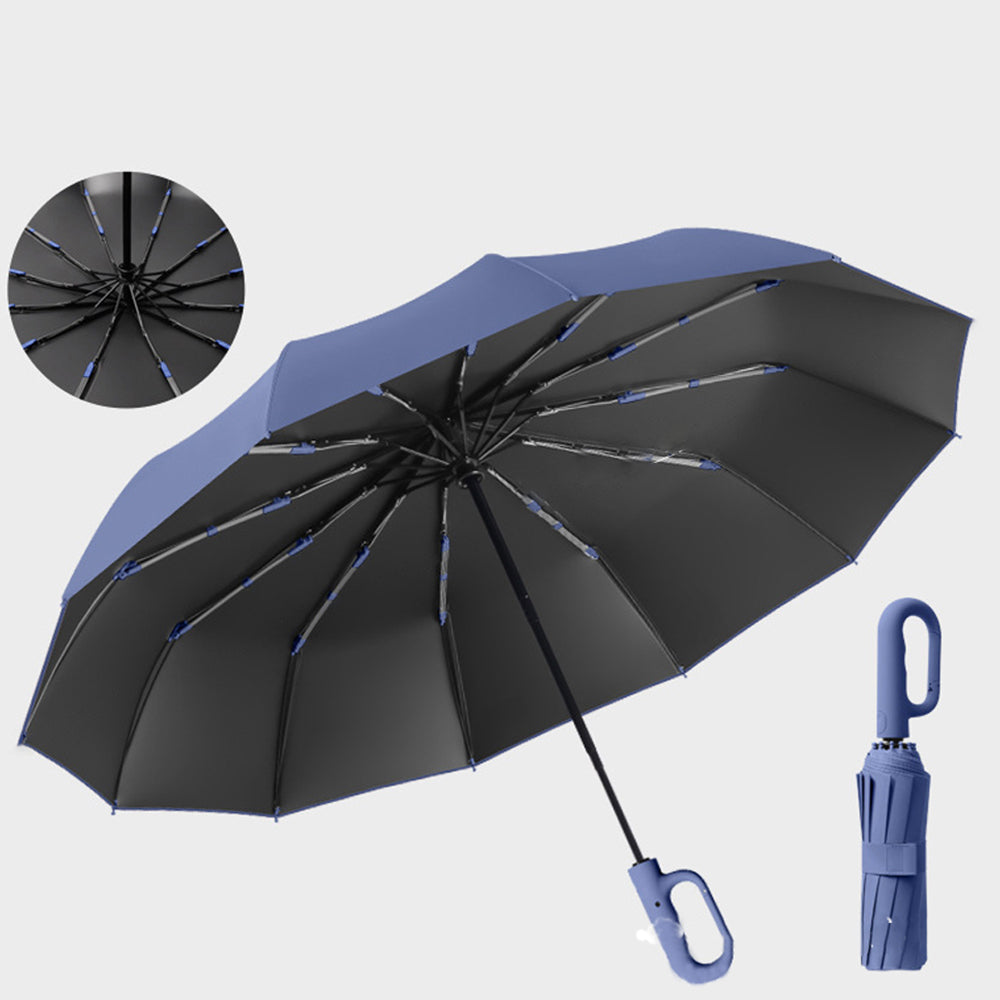 Premium Dark Navy convenient U handle Grip 3 fold Auto Closure umbrella for Adults