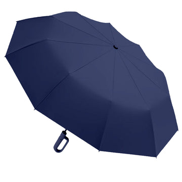Premium Dark Navy convenient U handle Grip 3 fold Auto Closure umbrella for Adults